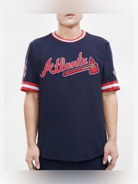 Pro Standard Atlanta Braves Navy Embroidered Script Ringer Adult Size Large L M